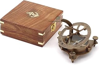 RII Antique Nautical Directional Magnetic Sundial Brass Compass, Antique Decor Birthday Gifts for Men, Astrolabe for Him, Baptism Gifts with Engraved Quotes, Sun dial in Box Gift