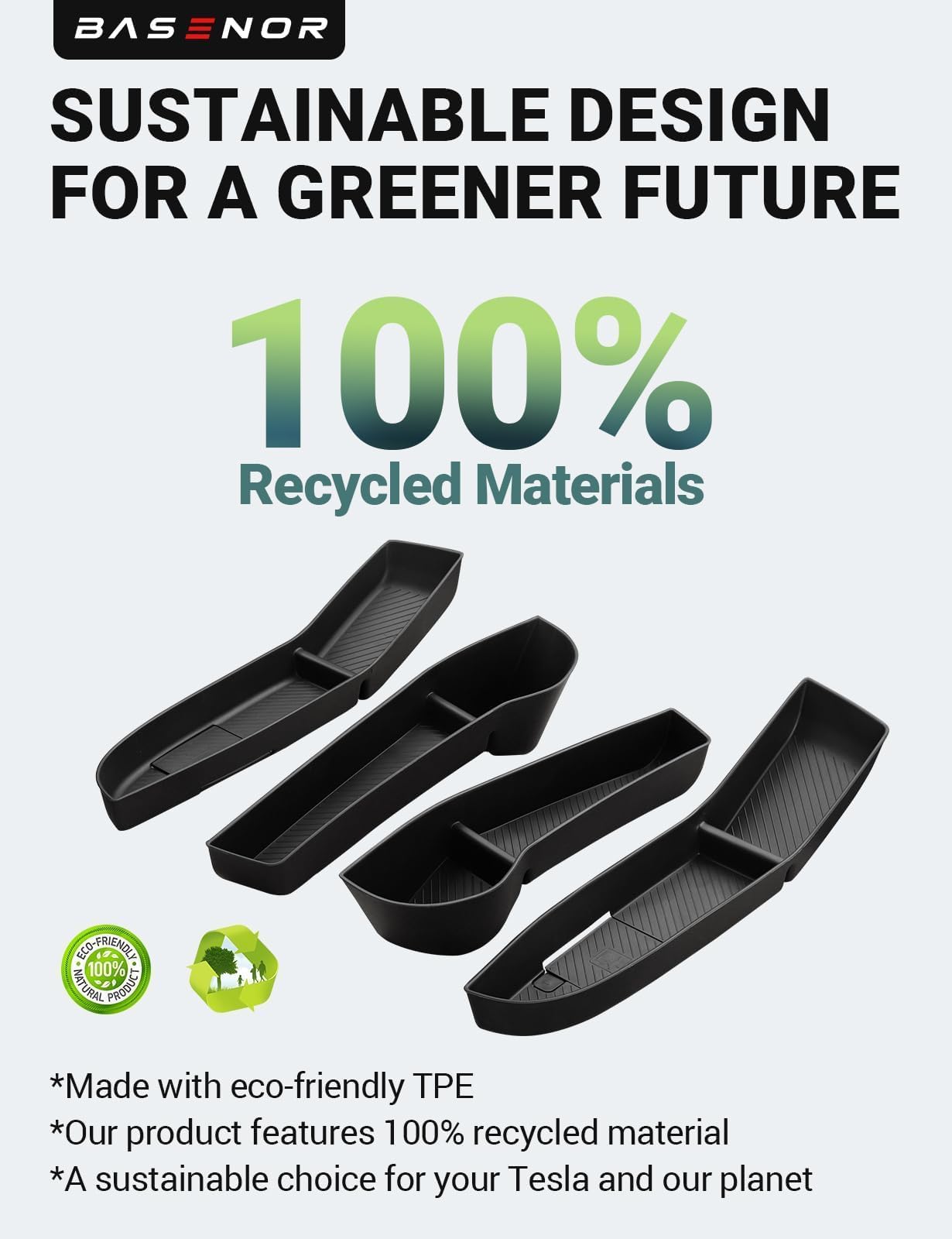 BASENOR Caja de Almacenamiento Lateral de Puerta Mejorada para Tesla Model 3 Highland 2024-2026, Bandeja Organizadora de Puerta Delantera y Trasera, Forro Protector de Bolsillo de Puerta de TPE