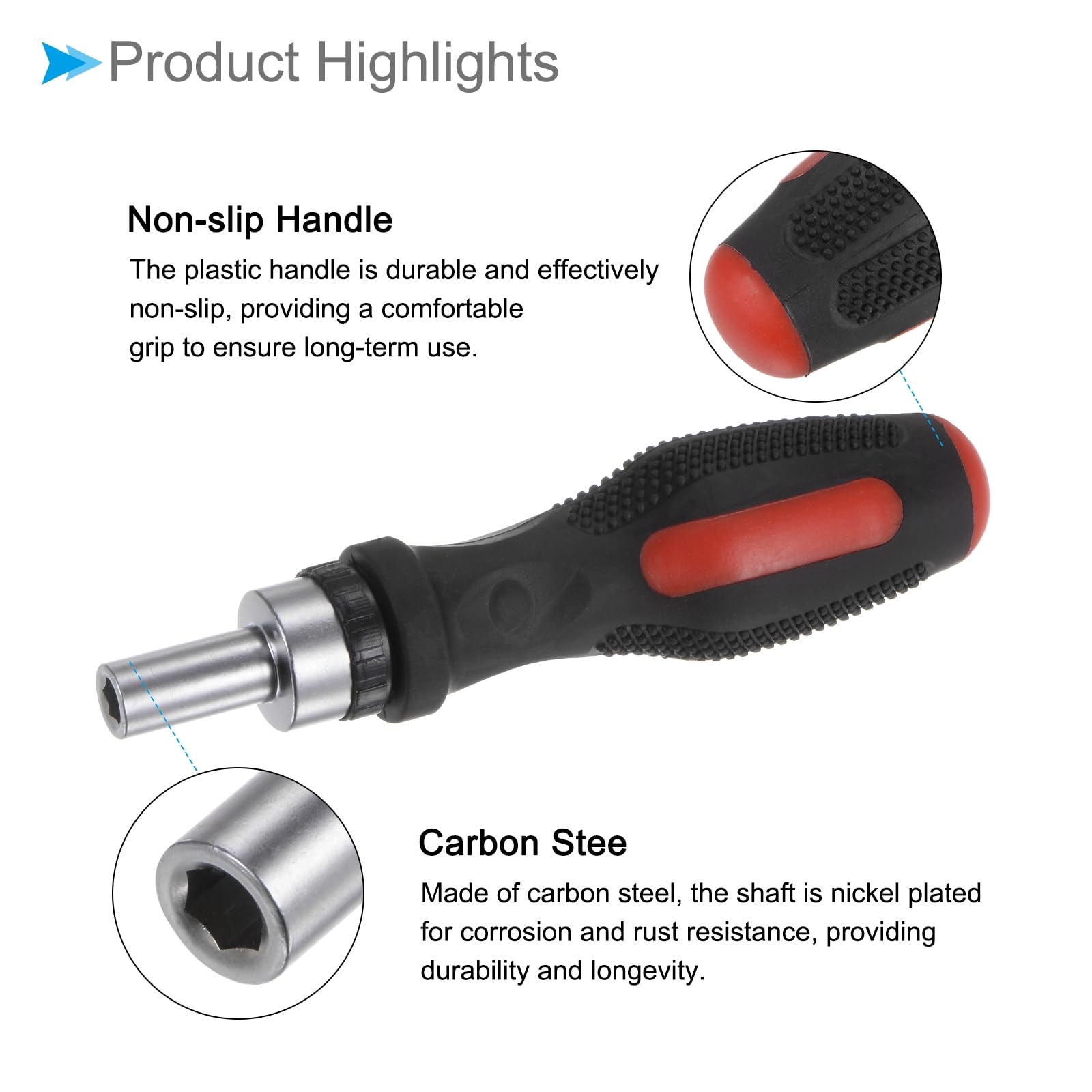 CoCud Hex Nut Socket Wrench Screwdriver, 1/4" Socket, Hexagon Nut Driver Screwdrivers with Non-Slip Handle - Image 4