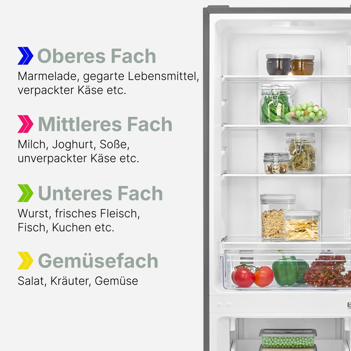 Bomann Kühlschrank mit Gefrierfach | Energieklasse D | 181cm | No Frost | leise 39 dB | Kühl Gefrierkombination No-Frost | 4 Ablagen & 3 Schubladen | 247L Kühlgefrierkombi | KG 7360 inox