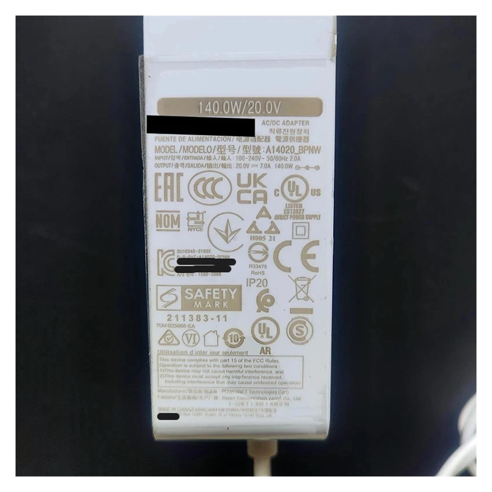 Cavo convertitore TV 140 W 20 V 7 A CA/CC BN44-01187A A14020-BPNW Alimentatore adattatore monitor display, compatibile for Samsung, LS32BG852NNXGO e S32BG852N Gruppo cavi