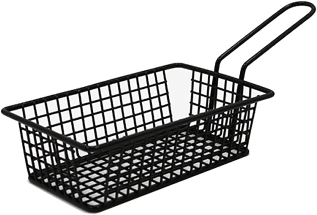 SDYdsgE chip basket， Mini Rectangular Fried Basket with Handle Creative Black French Fries Multi-purpose Stainless Steel Snack Display Bas