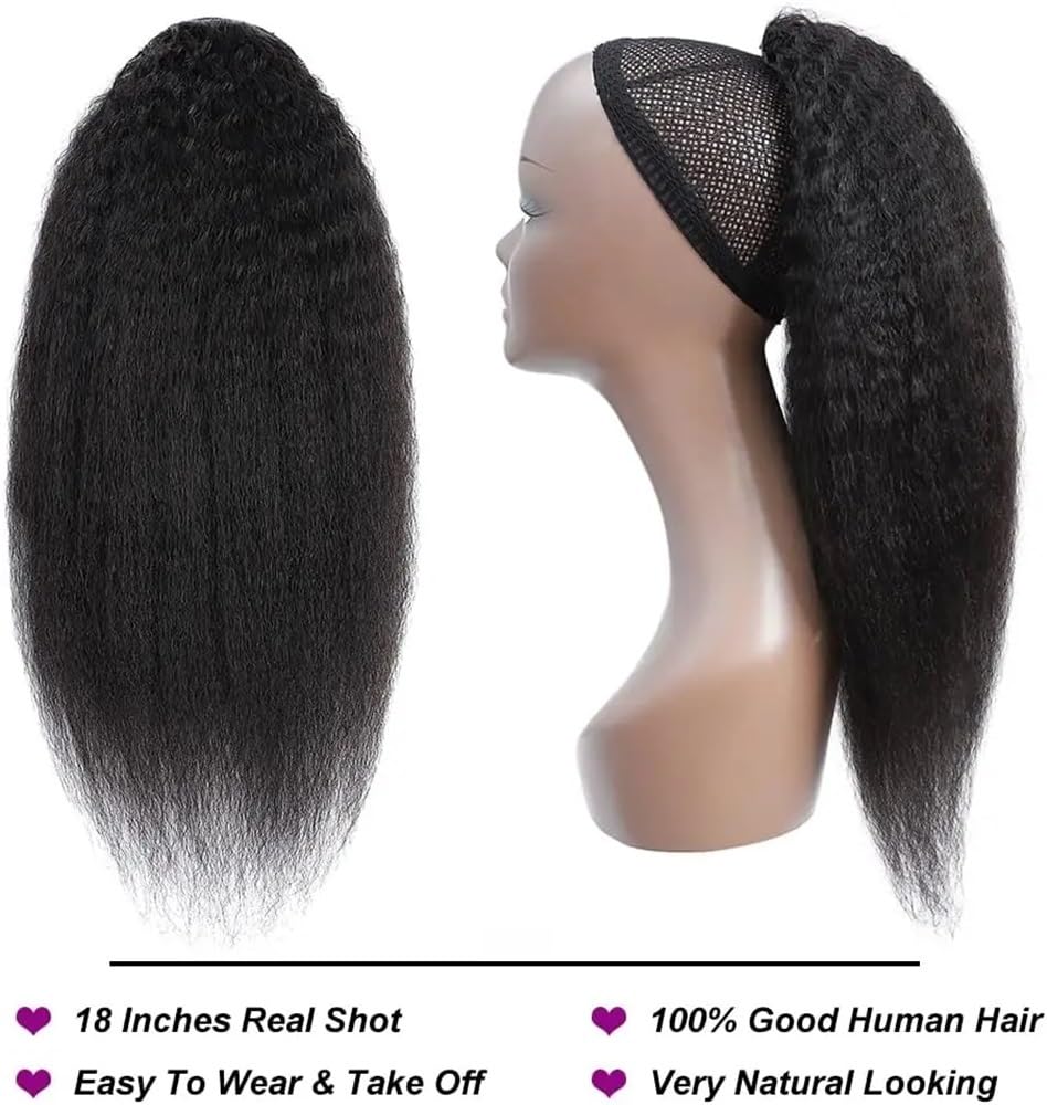 Ponytail do włosów z kręconymi włosami w kucyk ze sznurkiem, treski z ludzkich włosów dla kobiet, naturalna czerń, 100 g/sztuka kucyk przedłużenie (20 cali)