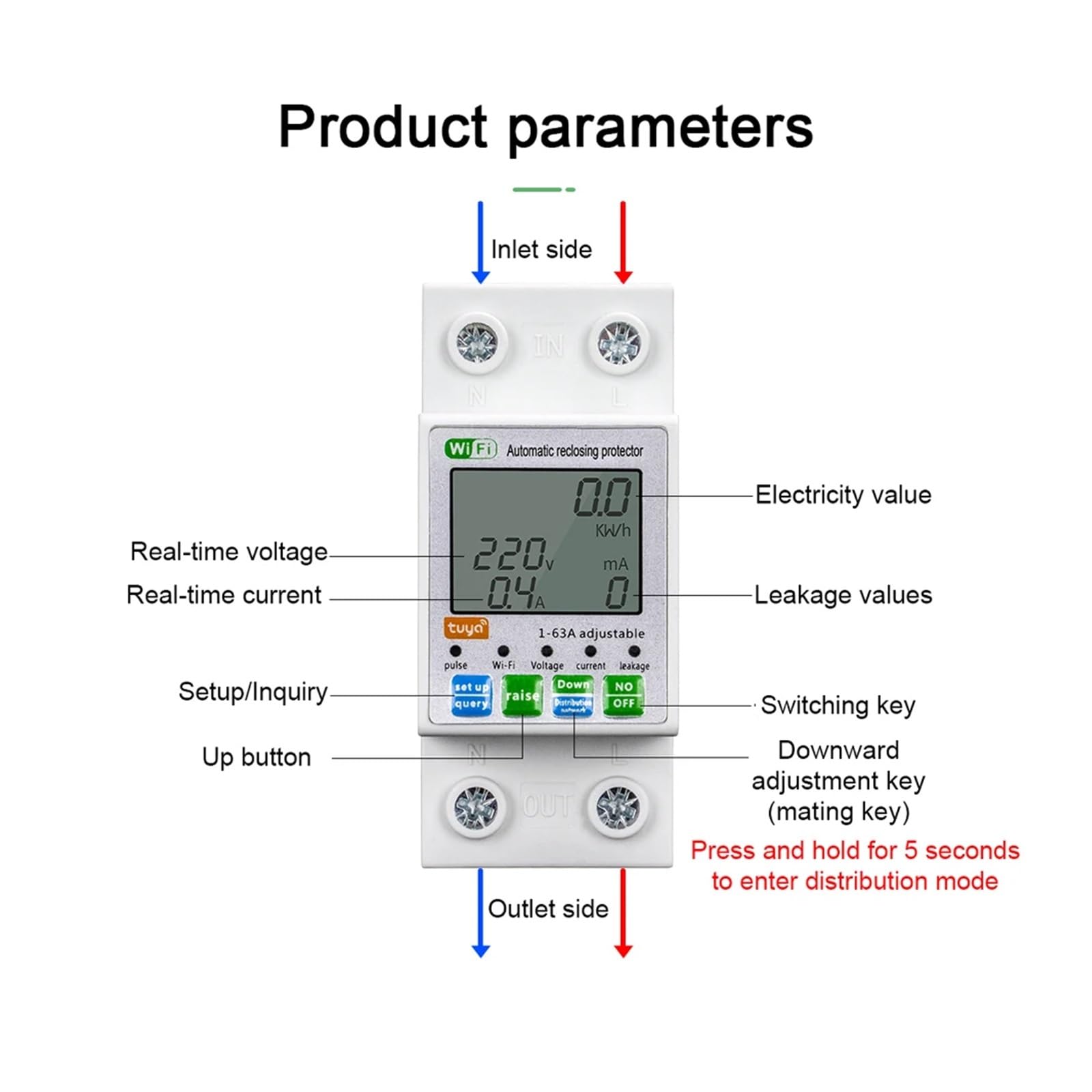 Tuya ZigBee/Wifi Inteligentne Automatyczne Zabezpieczenie Przed Ponownym Zamknięciem Miernik Napięcia Prądu Wyświetlacz LCD Przełącznik Miernik Mocy Przerywacz(Wifi)