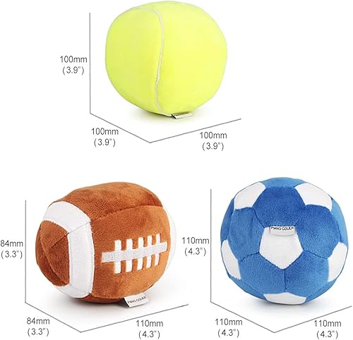 Miniatura 3 de Paquete de 3 pelotas interactivas para perros pequeños y medianos, pelotas de fútbol, fútbol y tenis para perros, rellenas de juguetes esponjosos