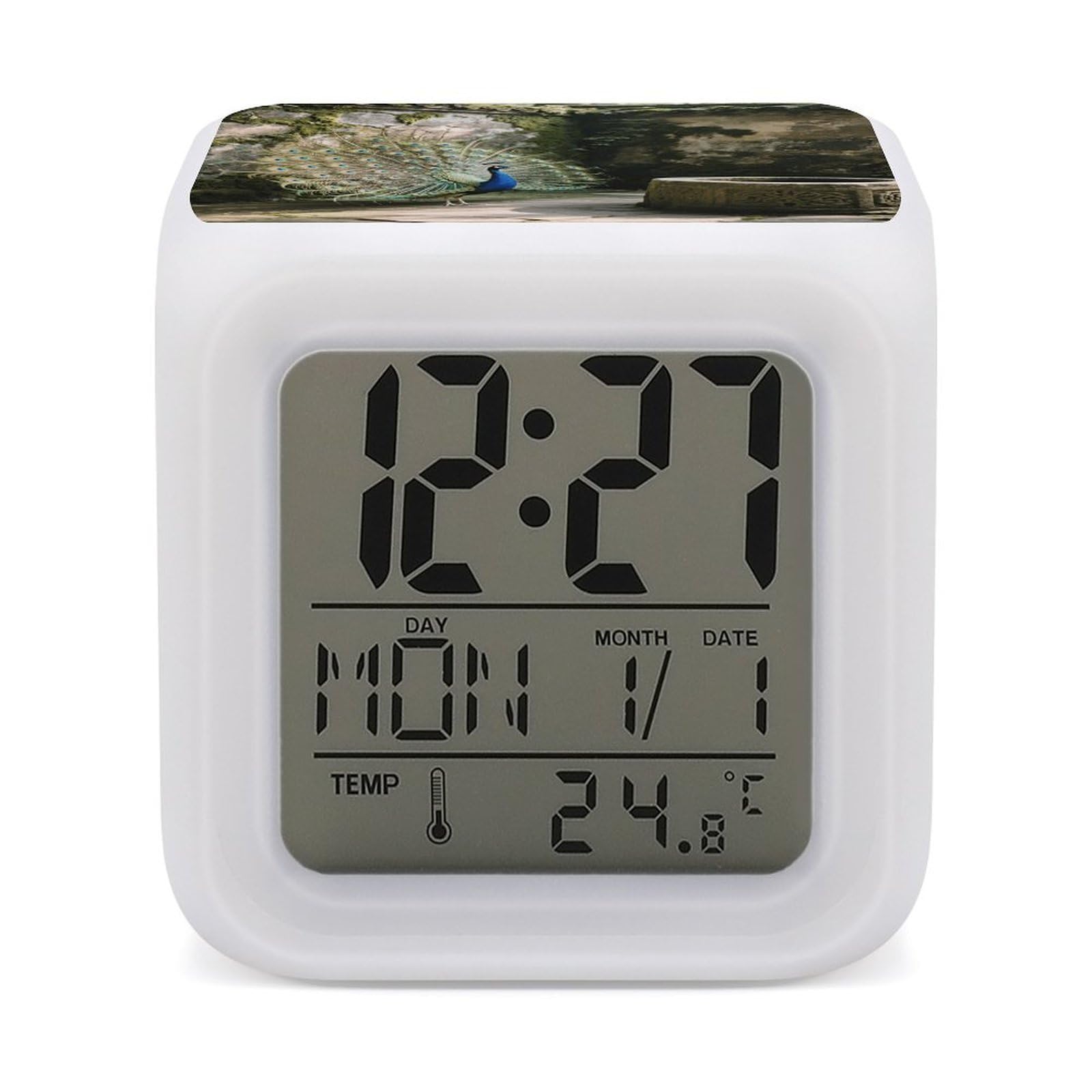 VstaDank Cute Peacock Digital Alarm Clock LED Display Screen Color Change Alarms Clock Smart Alarm Clock Wake Up Digital Clocks with 7 Color Nightlight for Bedroom