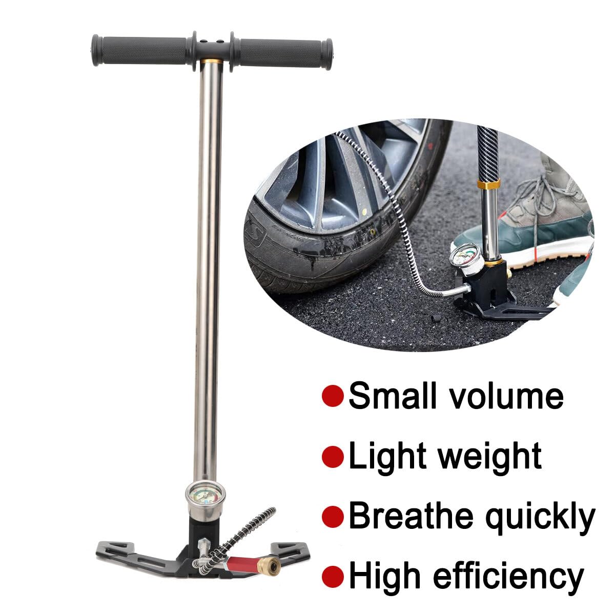 3-Stufige Luftpumpe PCP Handpumpe Luftgewehr Pumpe Hochdruckluftpumpe Standpumpe mit Manometer O-Ringen Schlauchlänge, 0-4500psi 30MPa für Minitauchflaschen Tauchflaschen Motorrad Auto Reifen