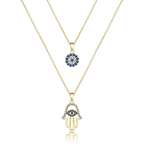 Evil Eye Necklace for Women 18K Gold Plated Dainty Gold Evil Eye Pendant Necklace Hamsa Hand Necklace Protection Necklace for Women