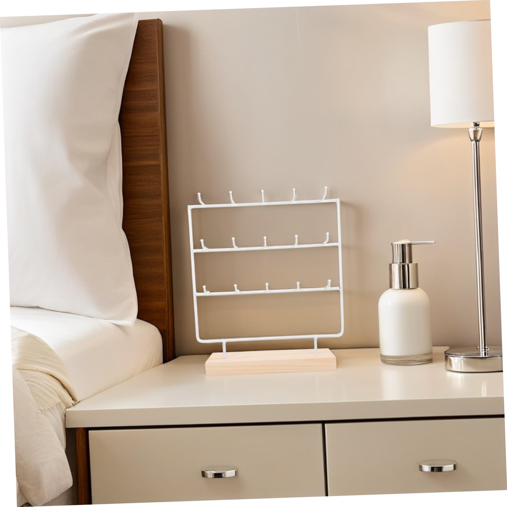 TOYANDONA Espositore in Ferro e Legno 3 Livelli Orecchini Bianco