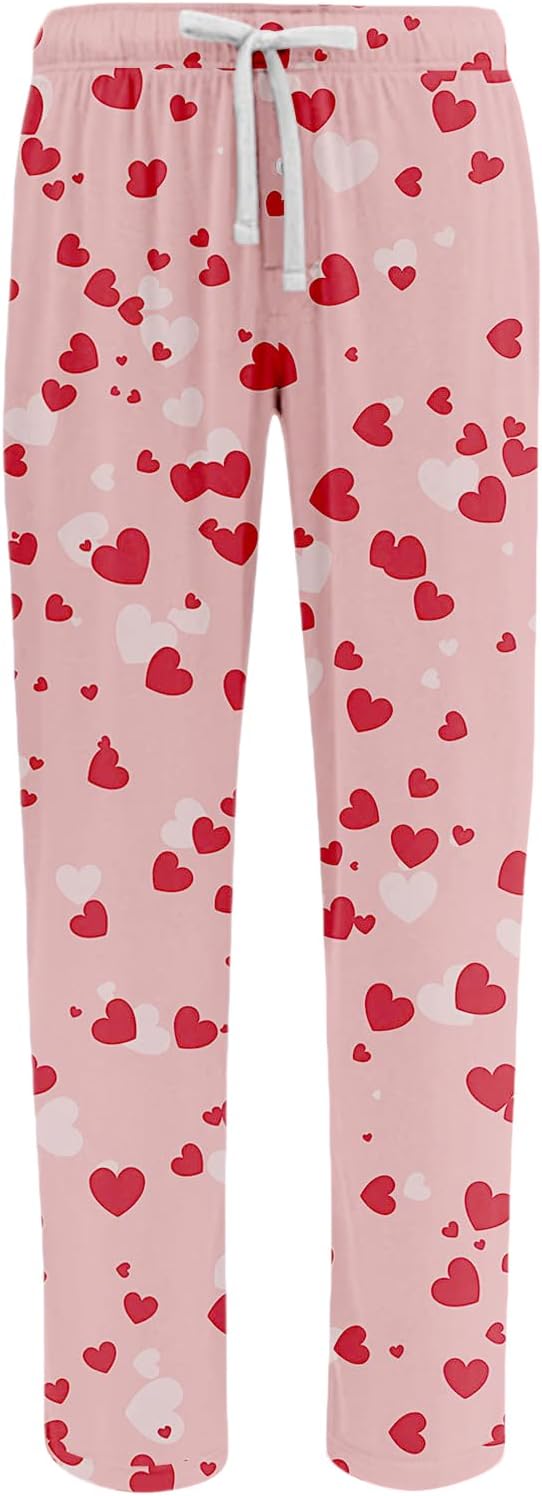 Men's Valentine's Heart Print Pajama Pants Lounge Sleep Bottoms Drawstring and Pockets PJ Pants