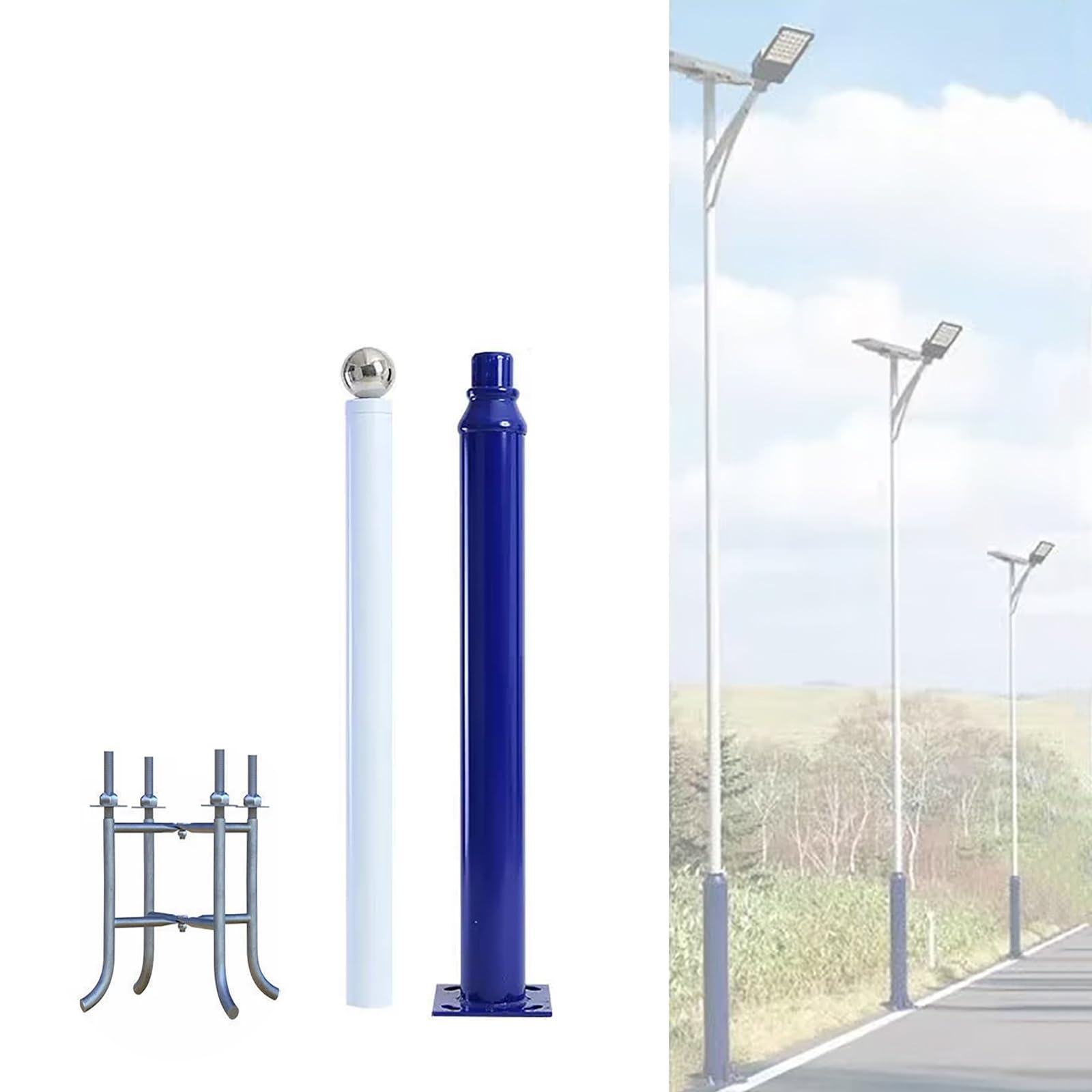QUSYZD Outdoor Street Light Pole, Heavy Duty Metal Lamp Post with Mounting Rebar, Solar Pole Lights Outside for Parking Lots, Courtyards, Streets, Backyards,2m/7ft