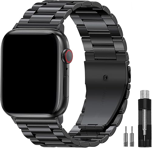 EPULY Banda de Metal Compatible con Correas de Apple Watch para Hombres 49mm 46mm 45mm 44mm 42mm 41mm 40mm 38mm, Correa de Acero Inoxidable de Negro