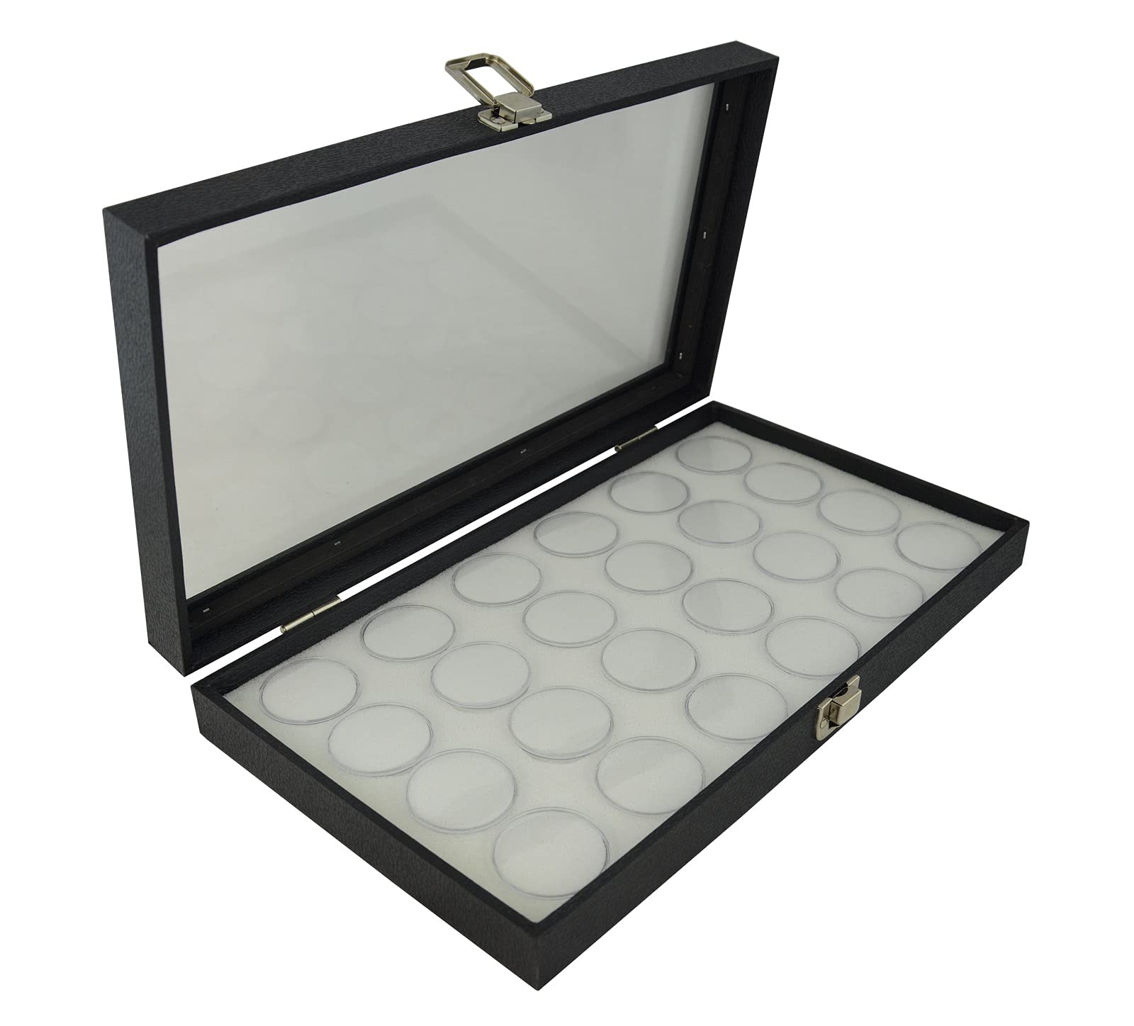 Box Displays Glass Lid Gem Stone Display Case with Choice of Foam Gem Pot Liner - Jewellery Presentation Case (Case with White 24 Pot)
