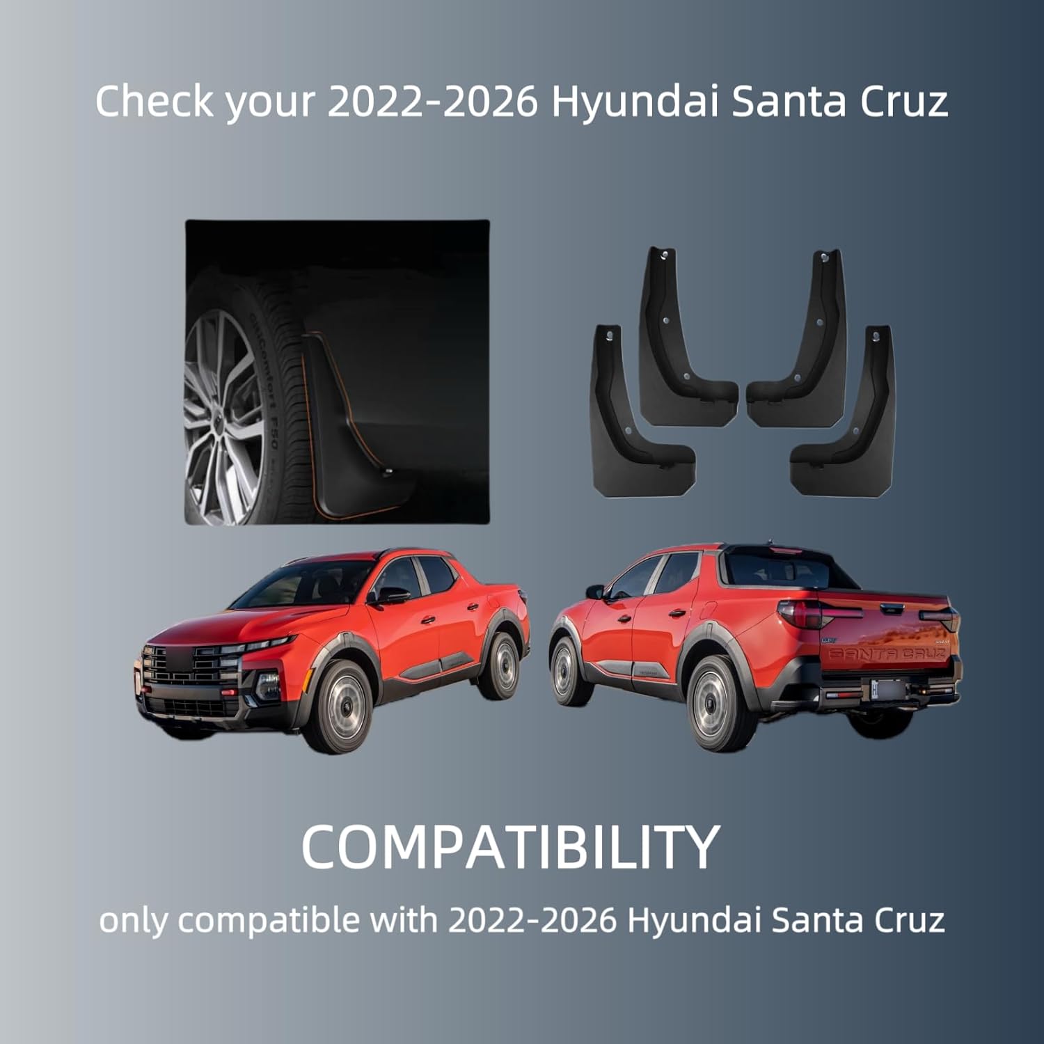 Mud Flaps Splash Guards for Hyundai Santa Cruz 2022-2026, Custom Fit All Weather Tire Protector, Exterior Accessories, Not Fit XRT