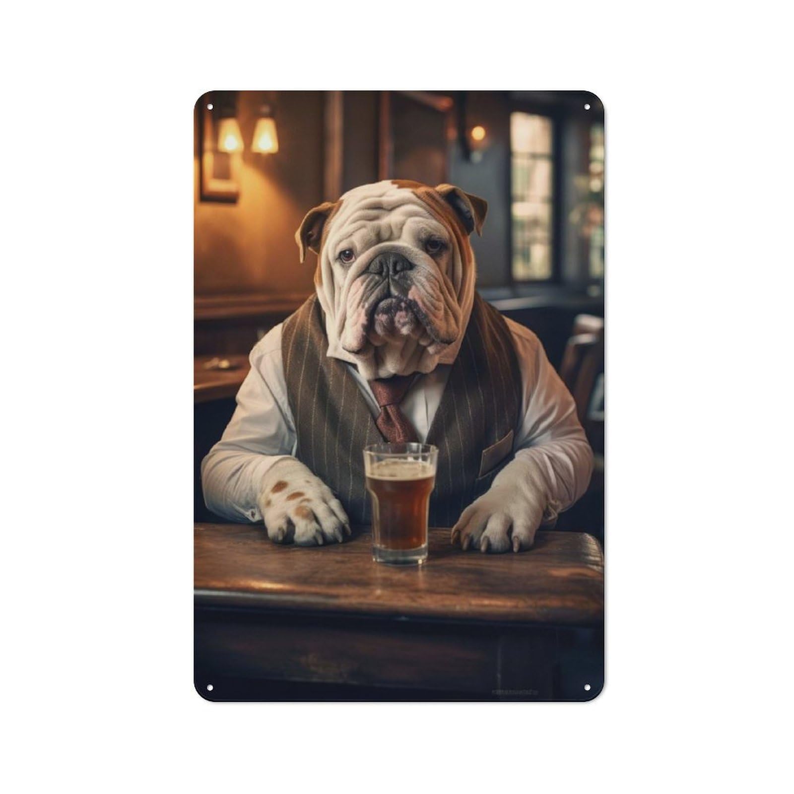 Junmoney English Bulldog In The Pub Metal Wall Sign 30X20cm Featuring For Hallway Wall, Suited To Wall Display Collectors