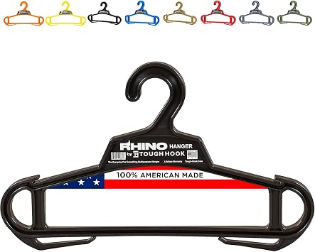 Rhino Tough Hook Heavy Duty Clothes Hangers USA-Made Military Grade Coat Hanger for Body Armor 200-lb Capacity Suit Hangers The Everyday for Everything, The Indestructible Hanger, 1 Black