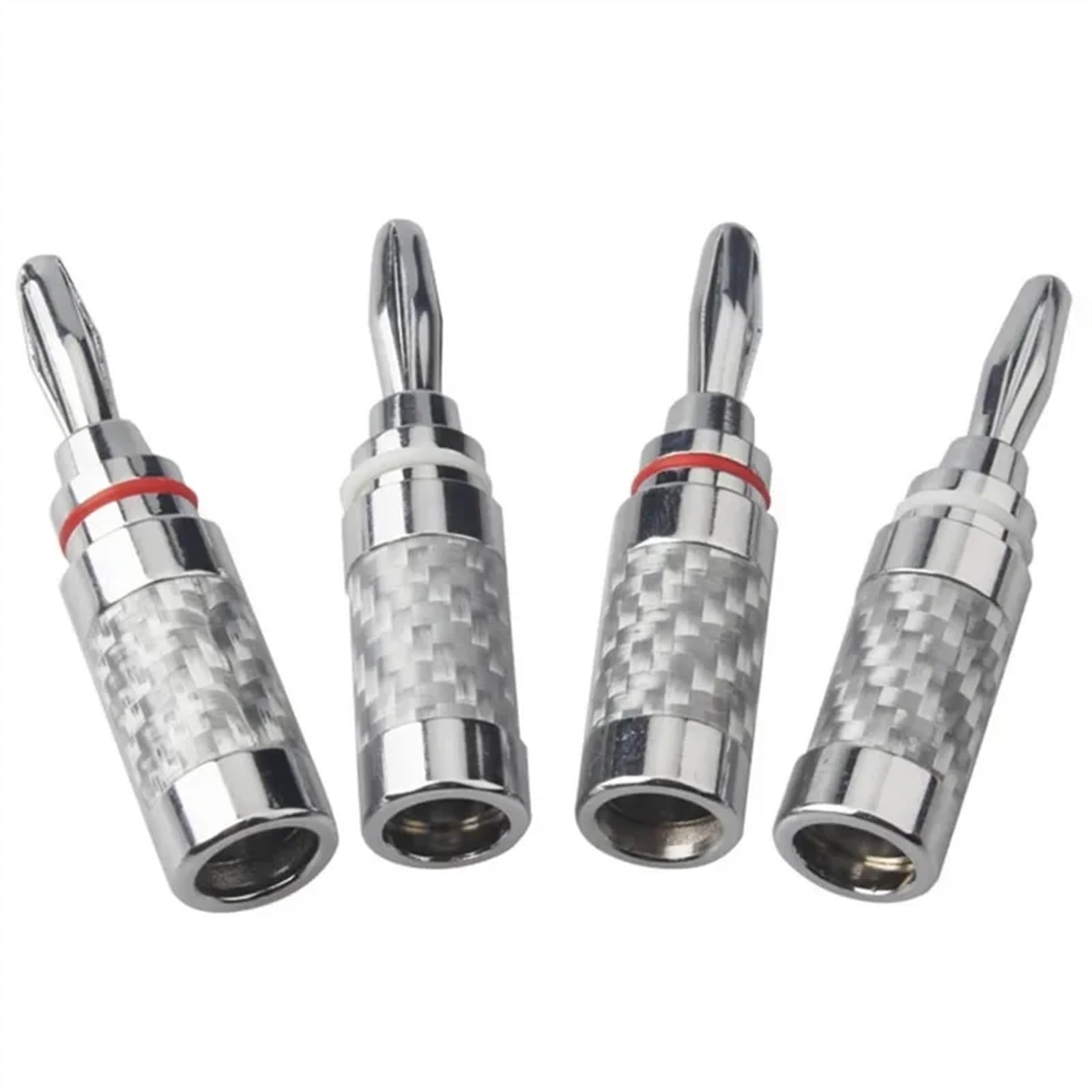 Wtyczka audio z wtyczką bananową, elektroniczna wtyczka bananowa, zacisk głośnikowy z rodowanego włókna węglowego (10 sztuk, srebrny)