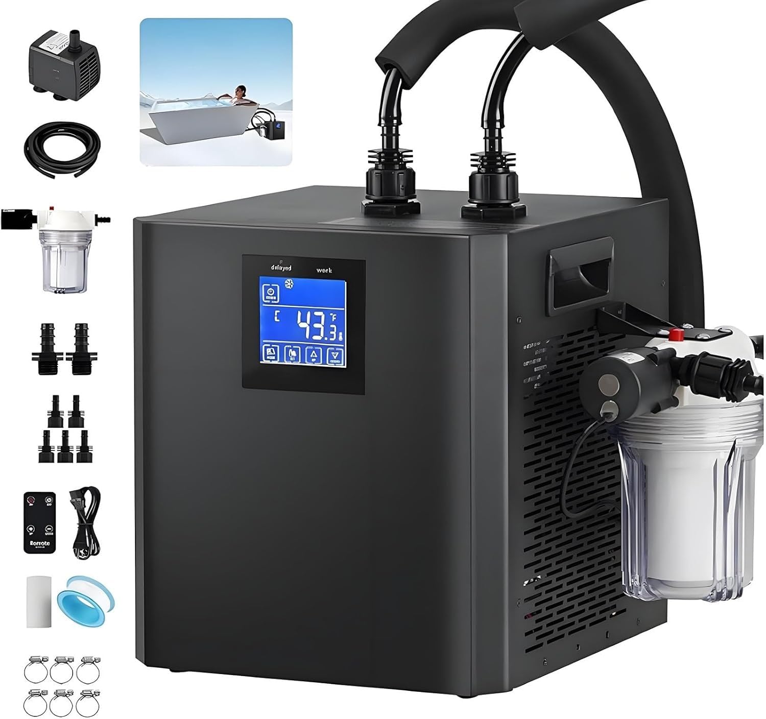 1/3HP Ice Bath Water Chiller with Hose, External Filter &amp; Pump- Upgraded for Cold Plunge,Universal Cooling System Home Gym &amp; Recovery Therapy