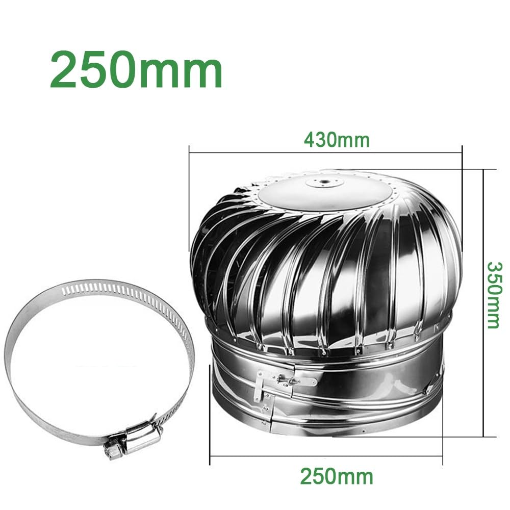 Rejilla de ventilación para aerogenerador, Ventilación de tapa turbina eólica, salida humos techo, aire redonda acero inoxidable, ventilador rotación sin alimentación(250mm/10inch)