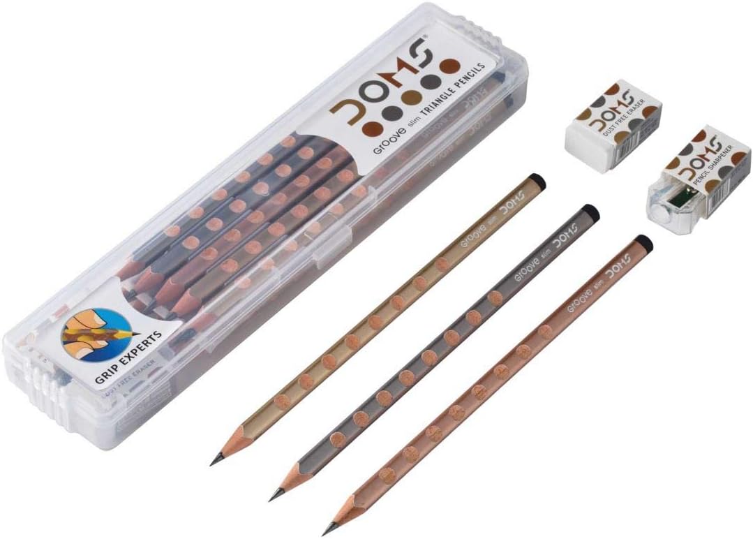 Groove Slim Triangle Pencils 10 Pencils + Plastic Box + Eraser & Sharpner