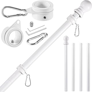 White Flag Pole Kit for House, 5 FT Thickened Stainless Steel Outside Wall Mount