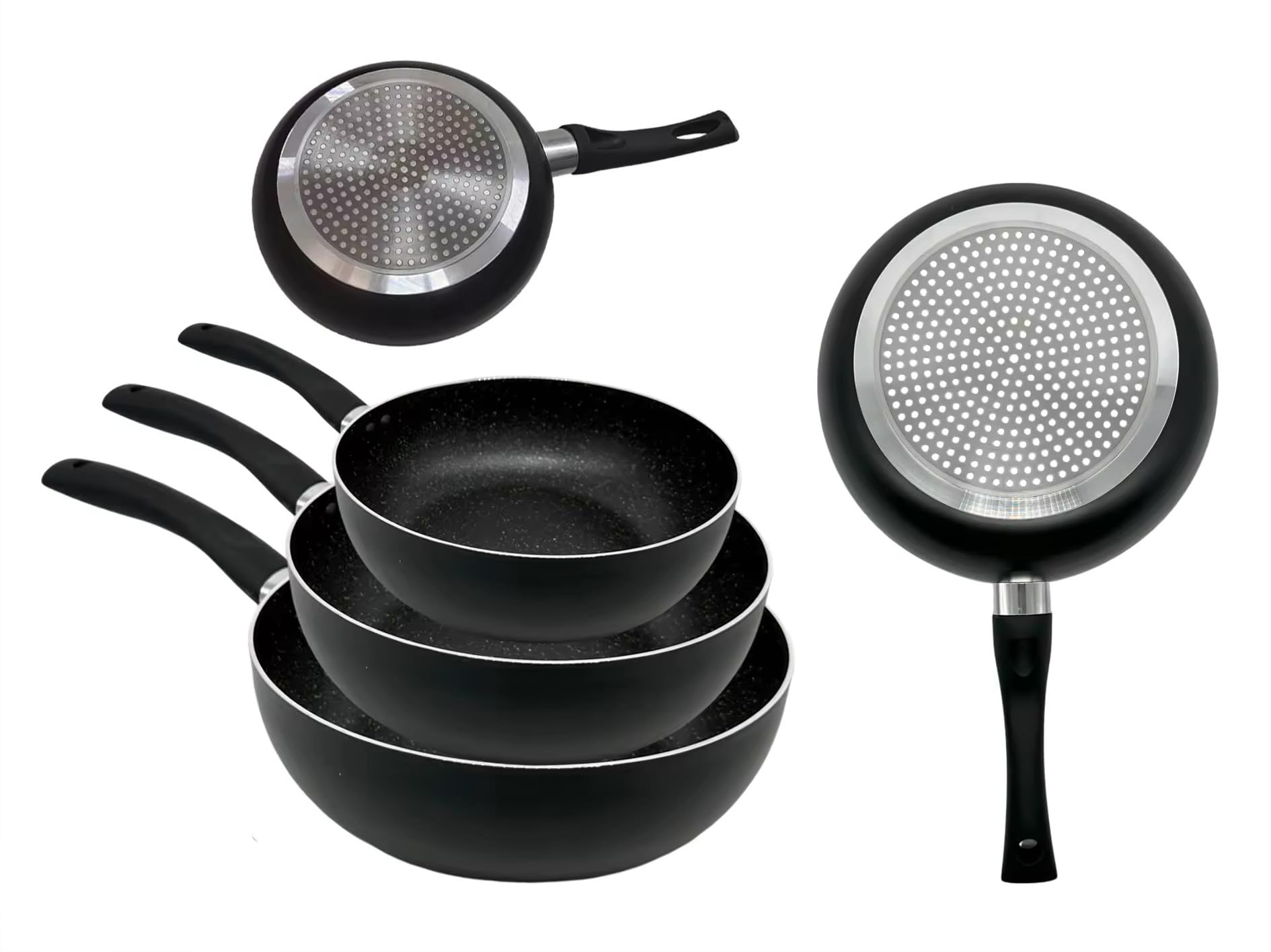 PLUS HOME Sartén Honda Piedra para Inducción Base Reforzada 20-32 cm Alta Resistencia Ideal para Cocinas Intensivas Apta para cocina de inducción, gas y eléctrica