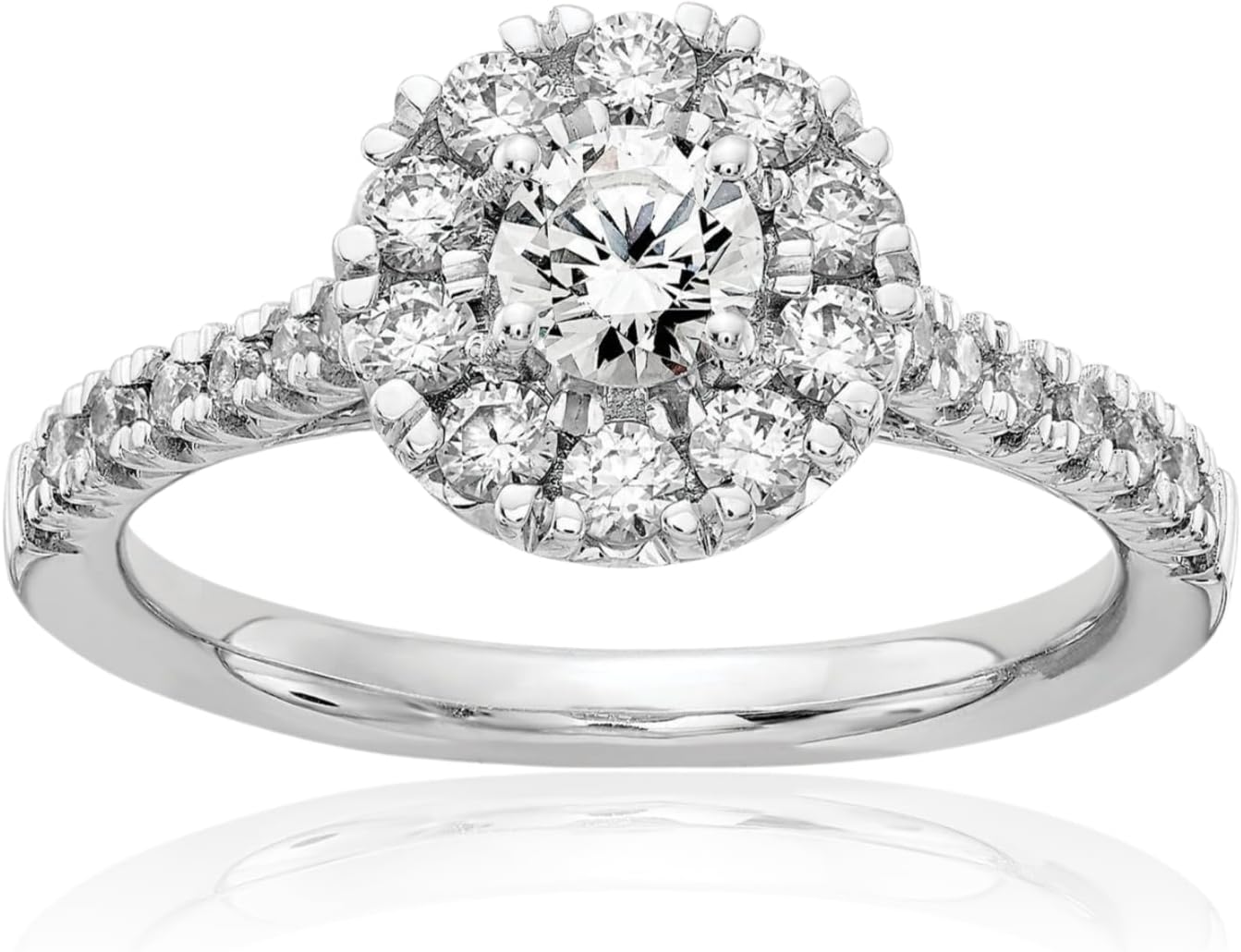 IceCarats 14K Solid White Gold 1 carat Diamond Halo Engagement Ring Round Cut, Natural, Prong Set