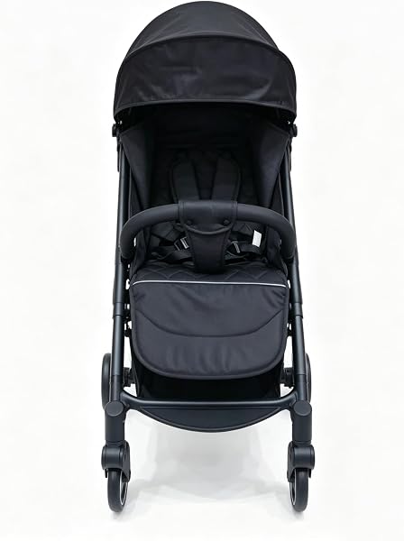 Luxury Baby Stroller Lightweight Foldable Pushchair Travel System Pram with Reclining Seat, 5-Point Harness, Storage Basket Rain Cover (Black) - 2