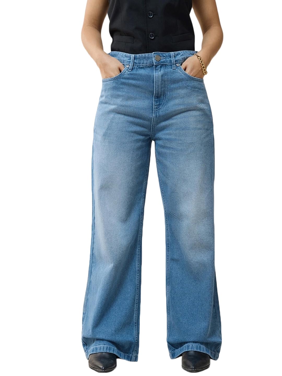 Bewakoof Women’s 100% Cotton Wide Leg Jeans | Jeans for Woman Pants for Woman | Classic Denim Pants | Everyday Casual | Utility Streetwear | Lightweight & Flexible | Wide Leg