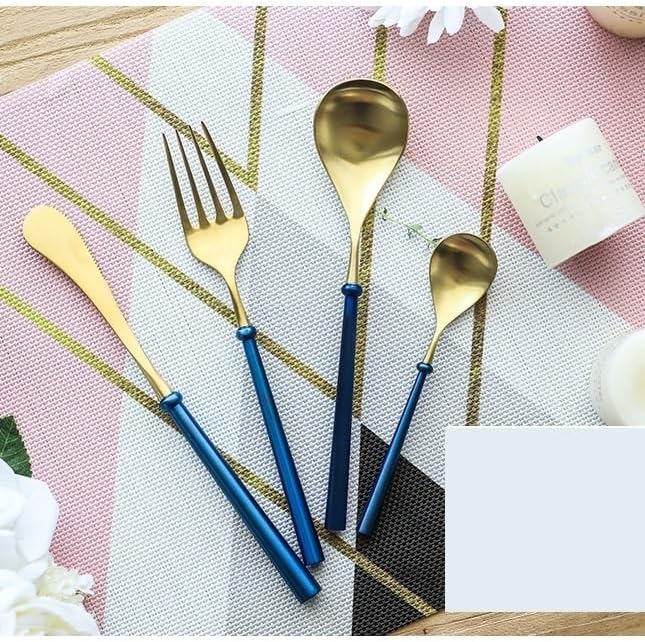 Silverware Flatware Cutlery Set, 4/16/24/32/40/48 Pieces 304 Stainless Steel Main Dinner Knives, Forks, Spoons, Blue And Gold Tea Spoons, Various Matching Hotel Restauran,Blue Gold-40 Pieces for 10