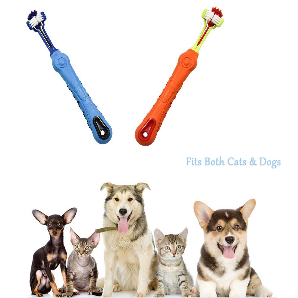 Orgrimmar 2 PCS 3-Sided Pet Toothbrush Dog Toothbrush Removing Bad Breath Tartar Cleaning Mouth Pet Dental Care Cat Cleaning Mouth 4