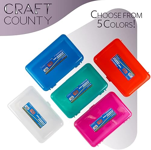 Miniatura 7 de Craft County  Caja de lápices transparente  Caja de utilidad de color organizador de suministros de oficina de almacenamiento  Rojo