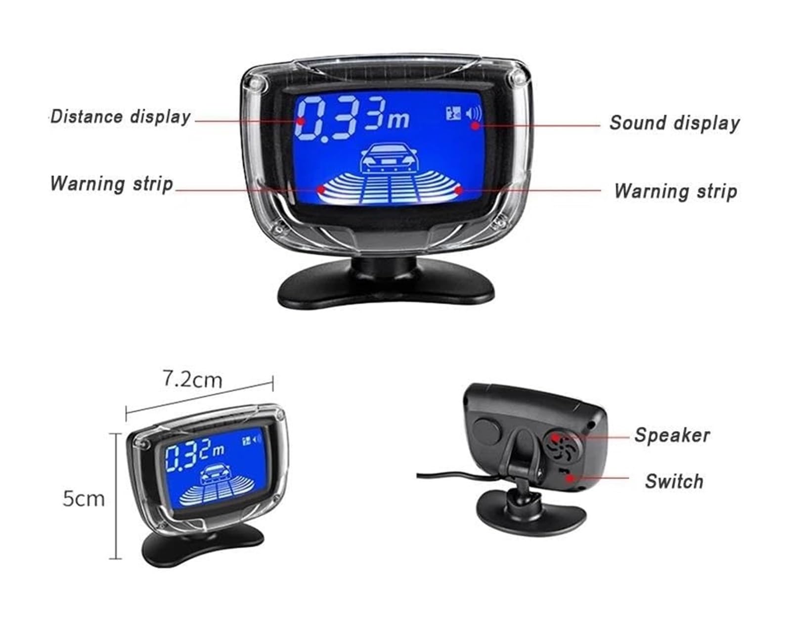 Sensor Aparcamiento Radar Marcha Atrás para Coche Doble CPU Pantalla LCD Interruptor 12 V Detector Monitor Sensor De Aparcami(Rojo)