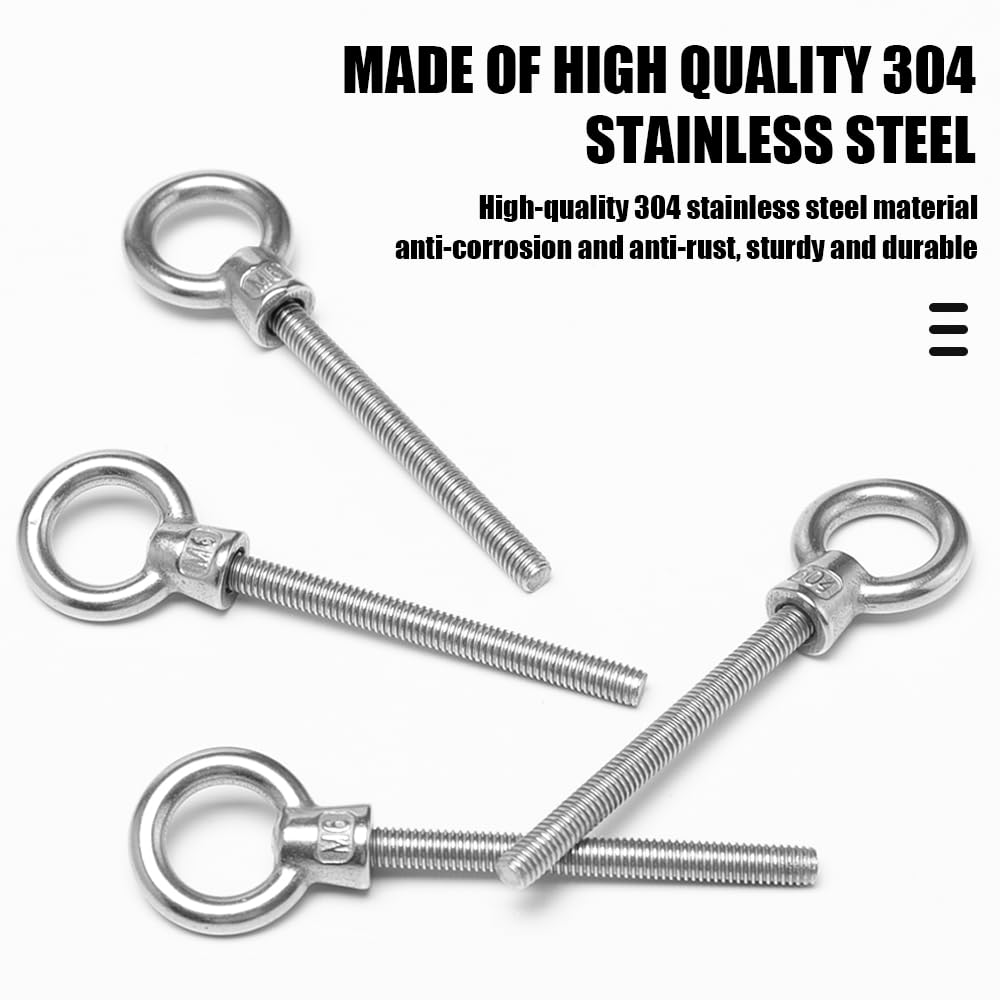 12 Pezzi Golfari Bullone a Occhiello M6 Bullone per Sollevamento in Acciaio Inox 304 Bullone ad Anello Vite a Occhiello Inox per Fissaggio e Sospensione, con Controdadi e Rondelle (M6 X 60 mm)