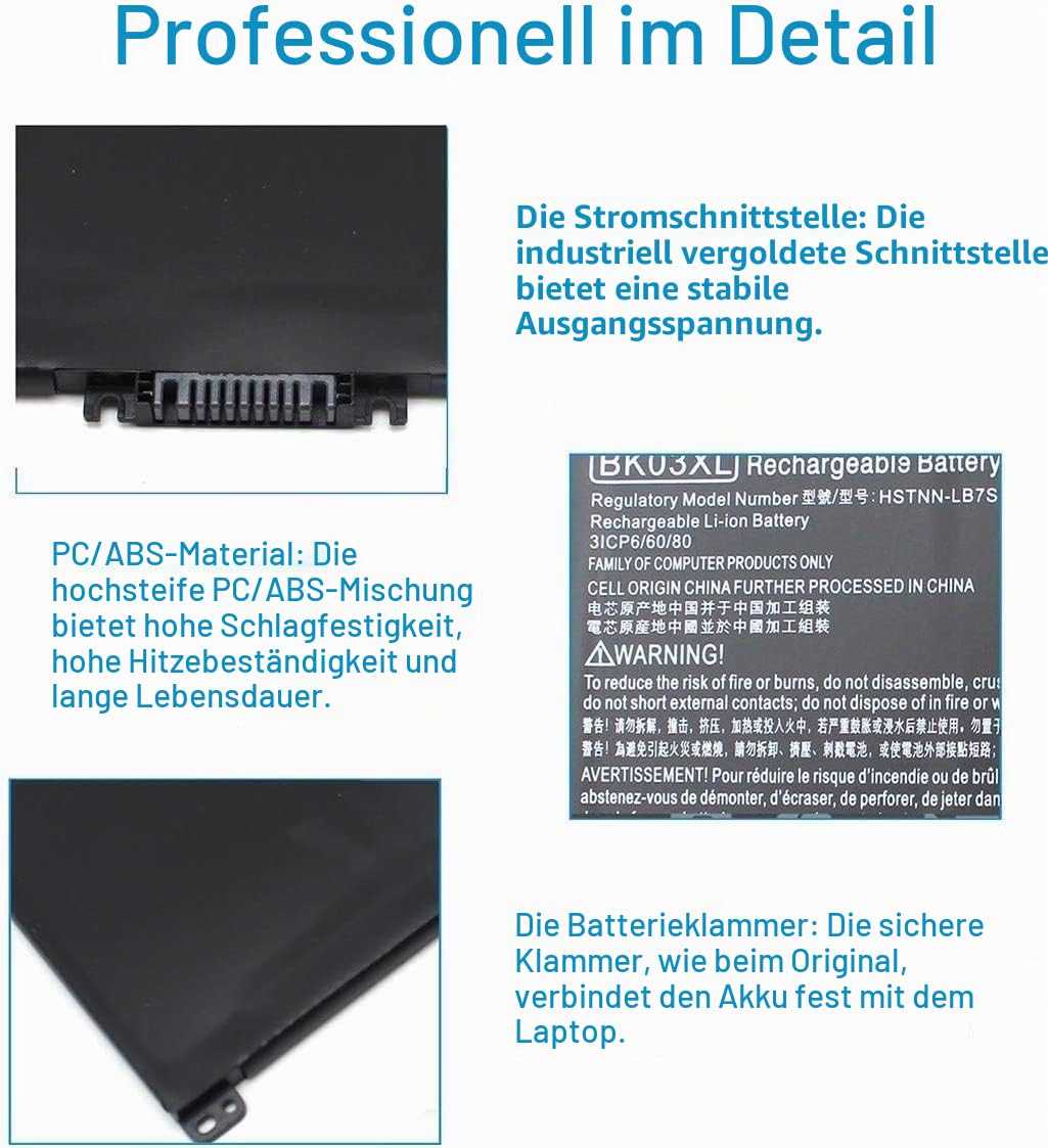 BK03XL Laptop Akku für HP Pavilion X360 Convertible 14-ba0xx 14-ba1xx 14-ba2xx 14m-ba0xx 14m-ba1xx 14-ba026ng 14-ba101ng 14-ba023nf 14-ba105nl 14-ba028np 14-ba136ns 14-ba019nf 14-ba022nw 14-ba025ns