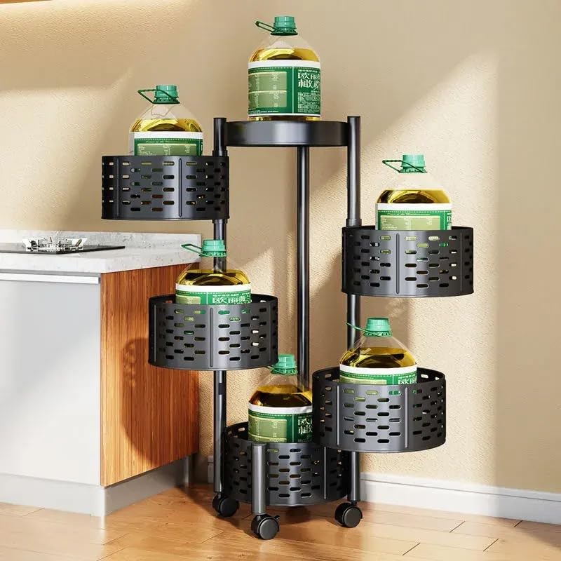 5-Tier Round Kitchen Storage Rack–Carbon Steel Space-Saving Organizer for Pantry, Fruits & Vegetables | 360° Rotating Shelves, Durable & Rust-Resistant | Multi-Purpose Shelf for Kitchen & Home - Image 6