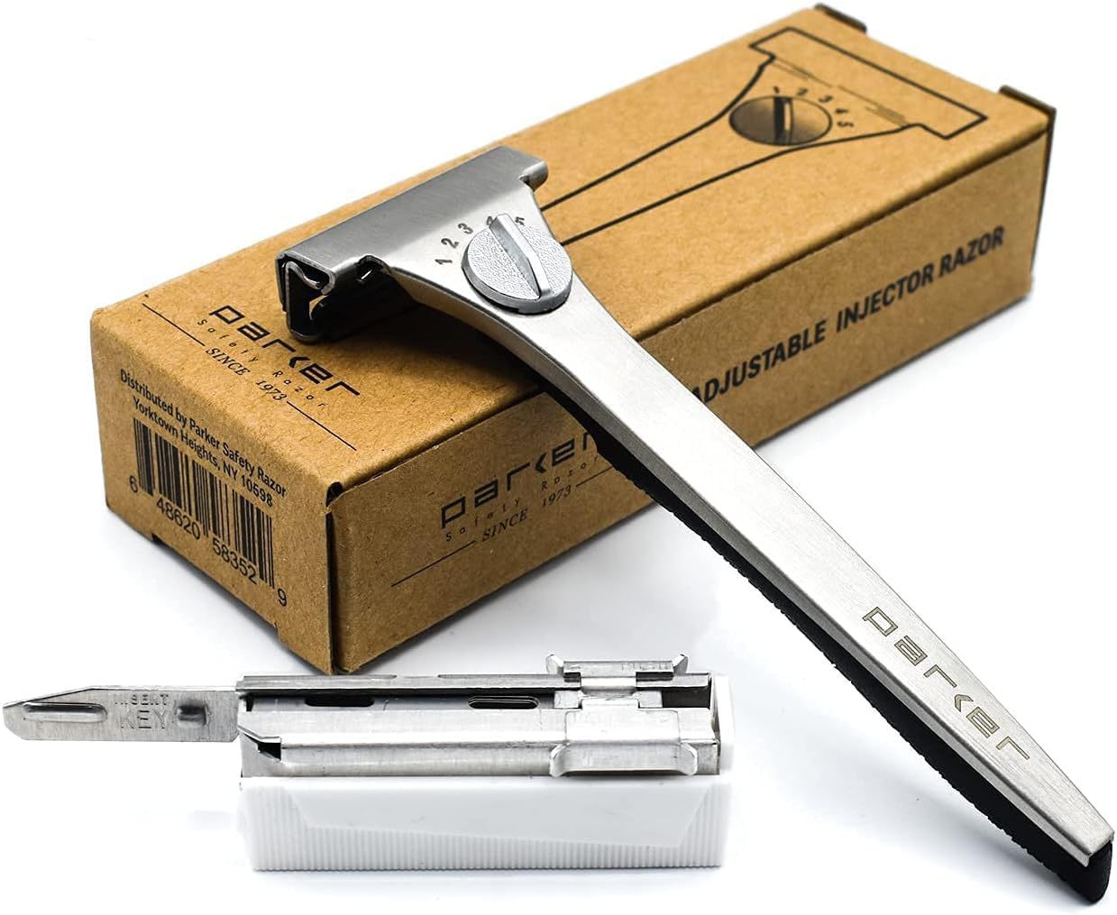 Parker Injector Razor (Single Blade Specification/20 Replacement Blades Included), Dial Type, Adjustable Blade Exposure (Smooth/Deep Shave), Stainless Steel, Razor Shaving for Men Parker