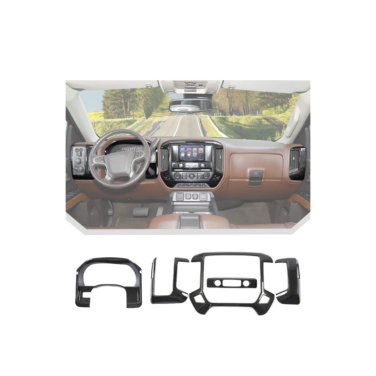 jecar 7pcs black carbon fiber dash bezel cover trim kit interior accessories for 2014-2017 chevy silverado 1500