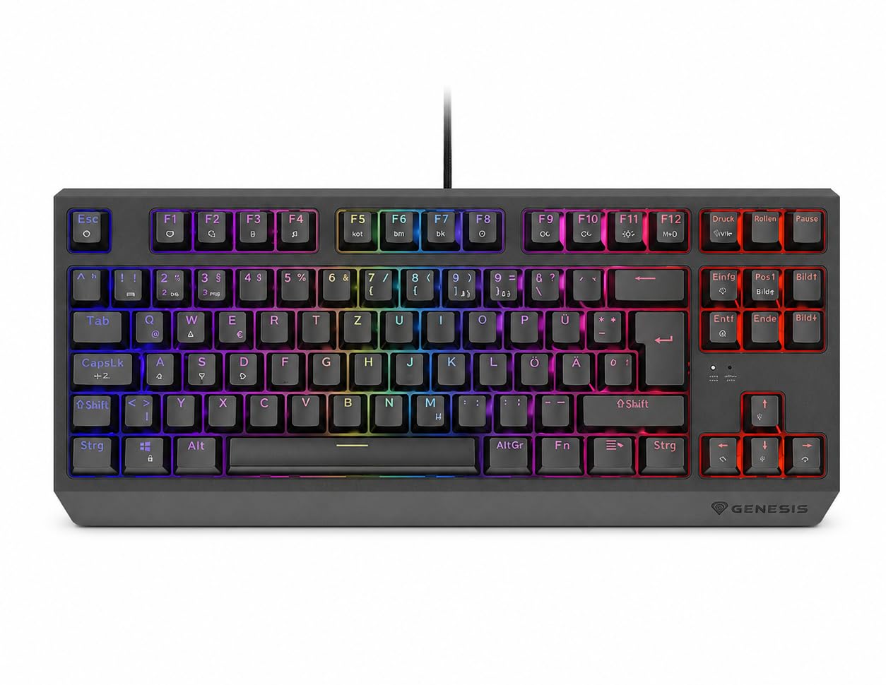 Genesis Thor 230 TKL Klawiatura Mechaniczna Hot-Swap RGB, z niemieckim układem QWERTZ, N-Key Rollover, Double Injection Keycaps, USB, Kompaktowa Gamingowa Klawiatura TKL do PC, Czarna,