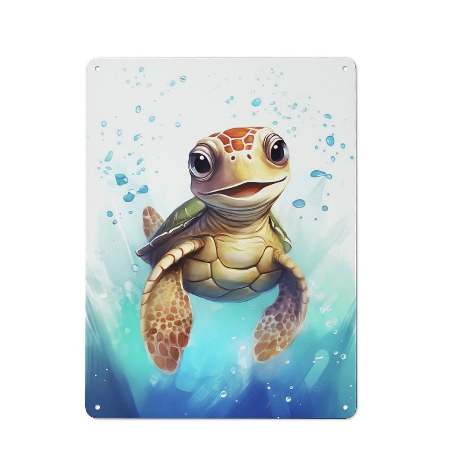 Metal Wall Sign 40x30cm Featuring Cute Watercolor Turtle for Living Room Wall, for Metal Sign Collectors, for Garage And Workshop Walls