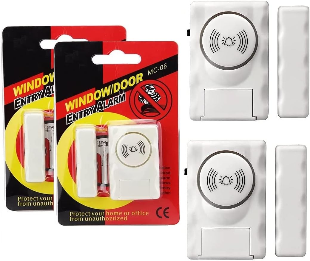 Homelus Window Door Entry Alarm System (MC06-1) - Pack of 2 - Magnetic Sensor and Loud Sound Siren, Anti Theft System for Home & Office