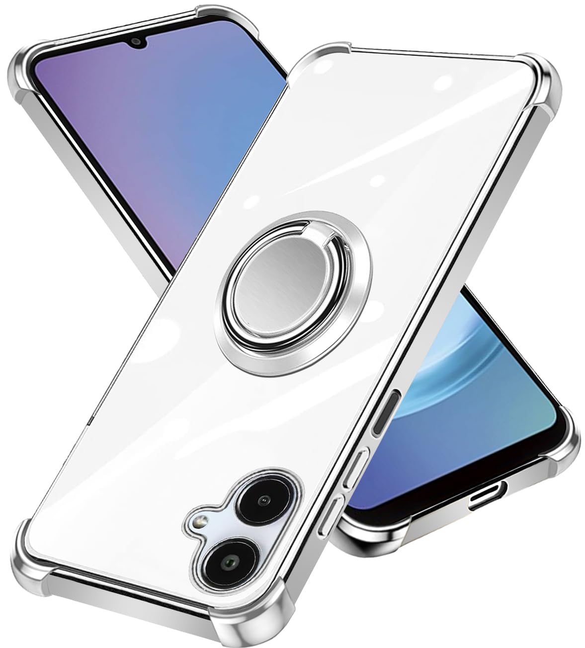 nahailun Galaxy A25 5G ケース クリア リング付き ギャラクシーa25 ケース 耐衝撃 スマホケース galaxy a25 カバー 柔軟 軽量TPU 透明 薄型 レンズ保護スマホ 落下防止 滑り止め、すり傷防止 360°回転 スタンド機能 車載ホルダー対応 全面保護 落下防止 (シルバー）