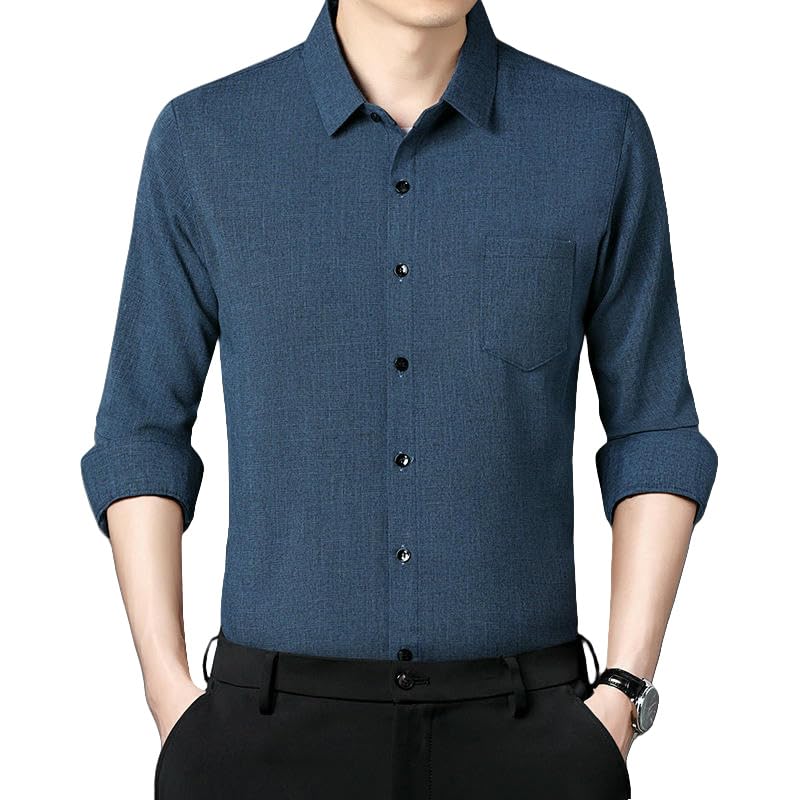 Camisa manga larga hombre algodón lino casual negocios primavera
