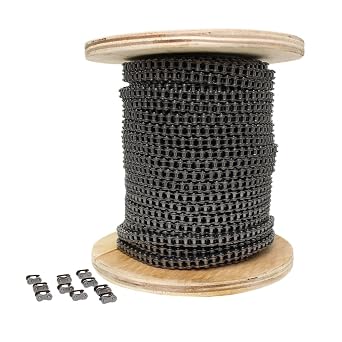 PGN #25 Roller Chain - 100 Feet + 10 Free Connecting Links - Carbon Steel Chains for Bycicles, Mini Bikes, Motorcycles, Go-Karts, Home and Industrial Machinery