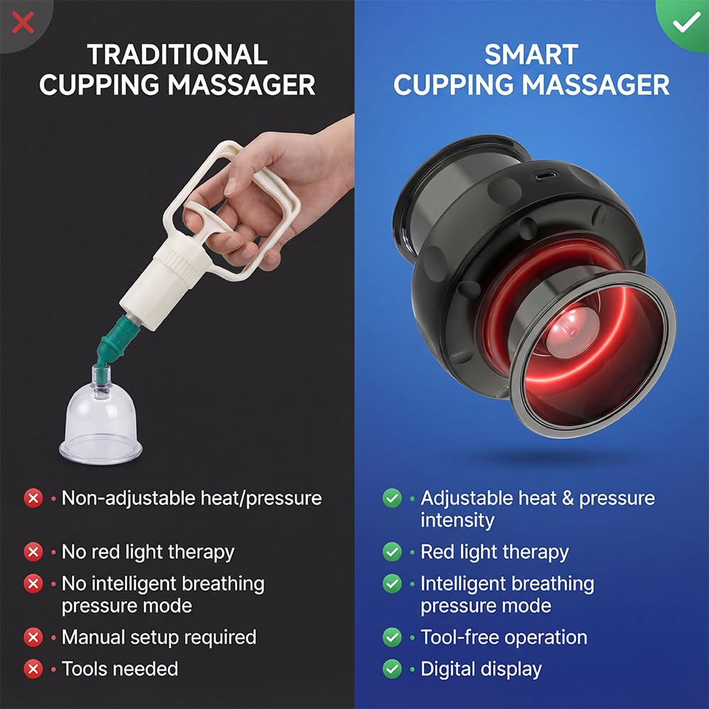 Set di 2 coppettazioni elettriche per massaggi (5 in 1 con terapia a luce rossa), portatile, 24 livelli regolabili di aspirazione e temperatura, ideale per alleviare il disagio alla