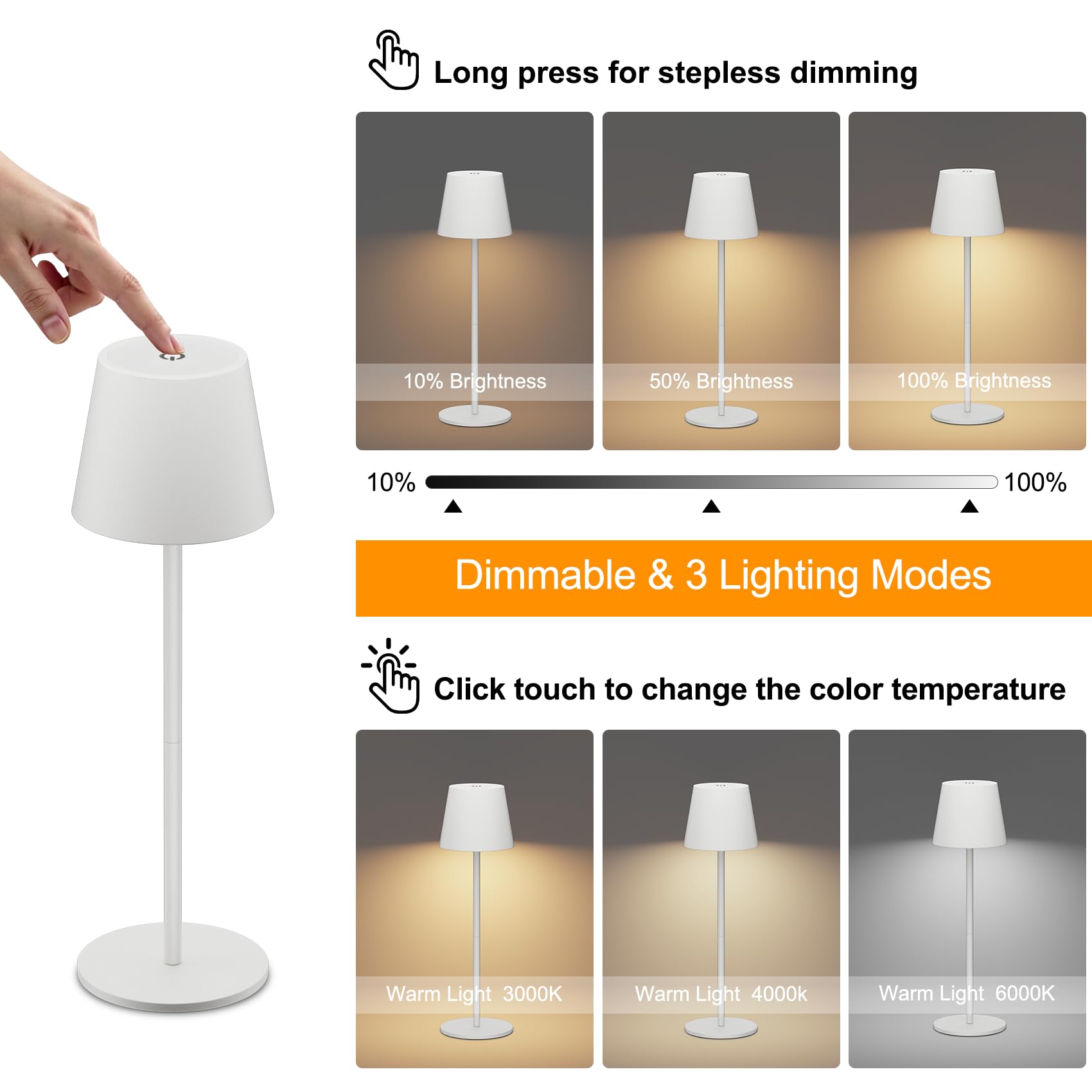 Klighten 2 Stück LED Akku Tischlampe Kabellose,höhenverstellbar,3 Lichtfarben Dimmbar,USB-C Nachttischlampe Für Innen und Aussen, Tragbare Metall tischleuchte,5000mAh+IP44,Beige[Energieklasse A]