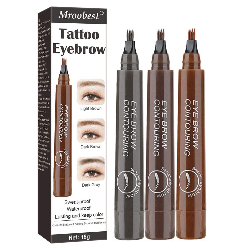 Eyebrow Pencil, Microblading Eyebrow Pen, Tattoo Eyebrow With Precision Applicator Long Lasting, Waterproof, Smudge Proof For Fuller Natural Looking Brows - 3 Pcs