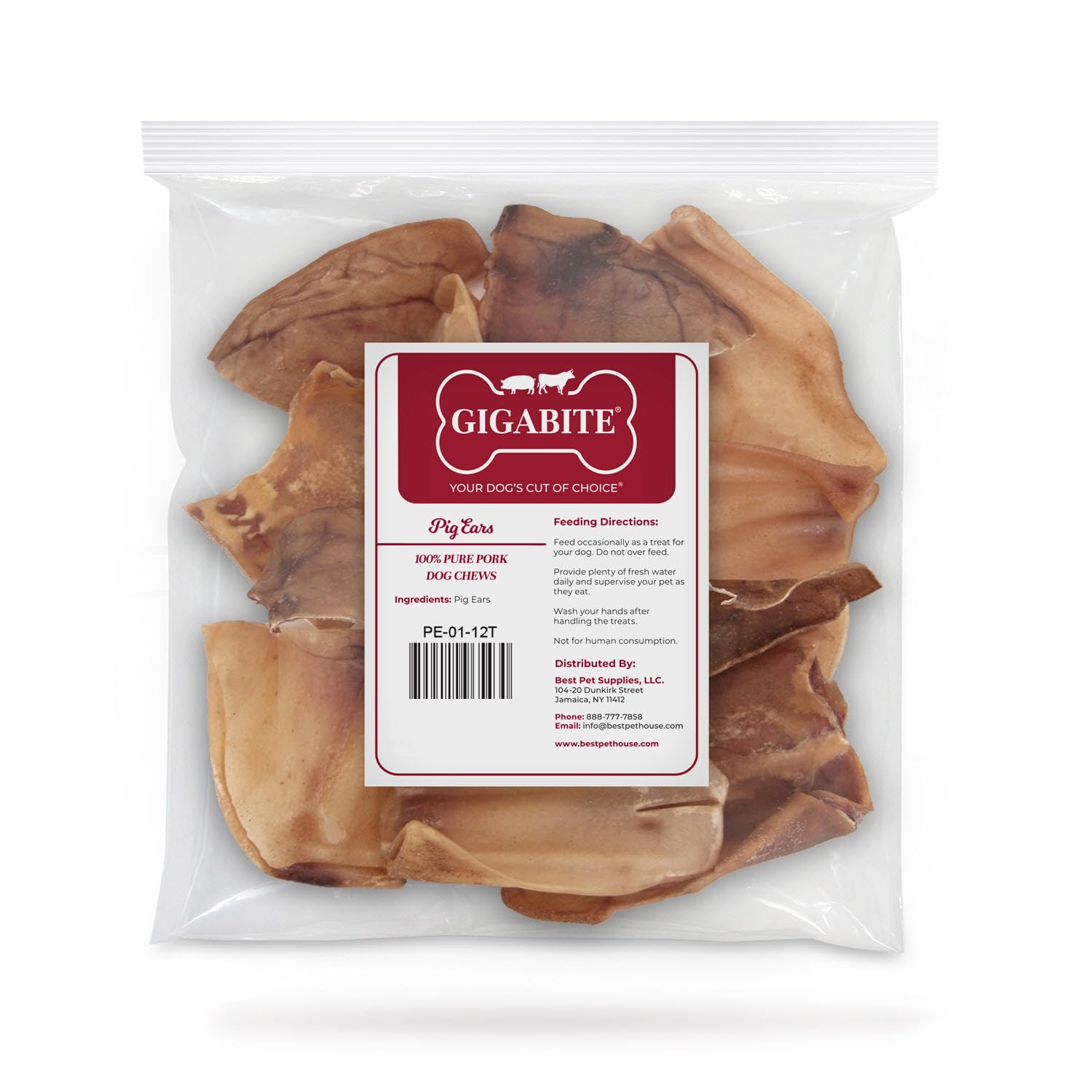 Best Pet Supplies GigaBite Roasted Pig Ears for Dogs, Natural and Healthy Chews, Treats in Whole, Slices, or Sticks, Safe for Puppies and Aggressive