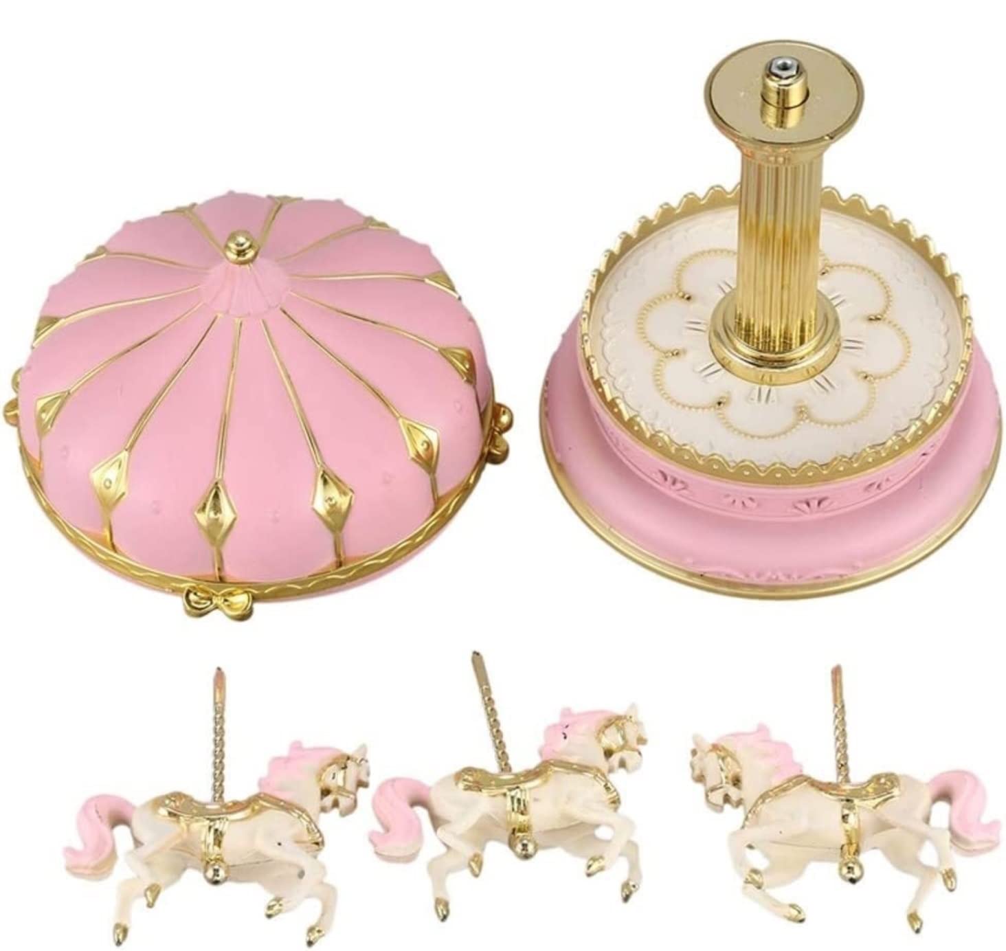 Carillon Scatola Musicale Carillon Rotondo A Giostra in Plastica Creativa, Luminoso, di Lusso, da Sogno, A 3 Carillon di Compleanno Carillon Regalo di(Pink)