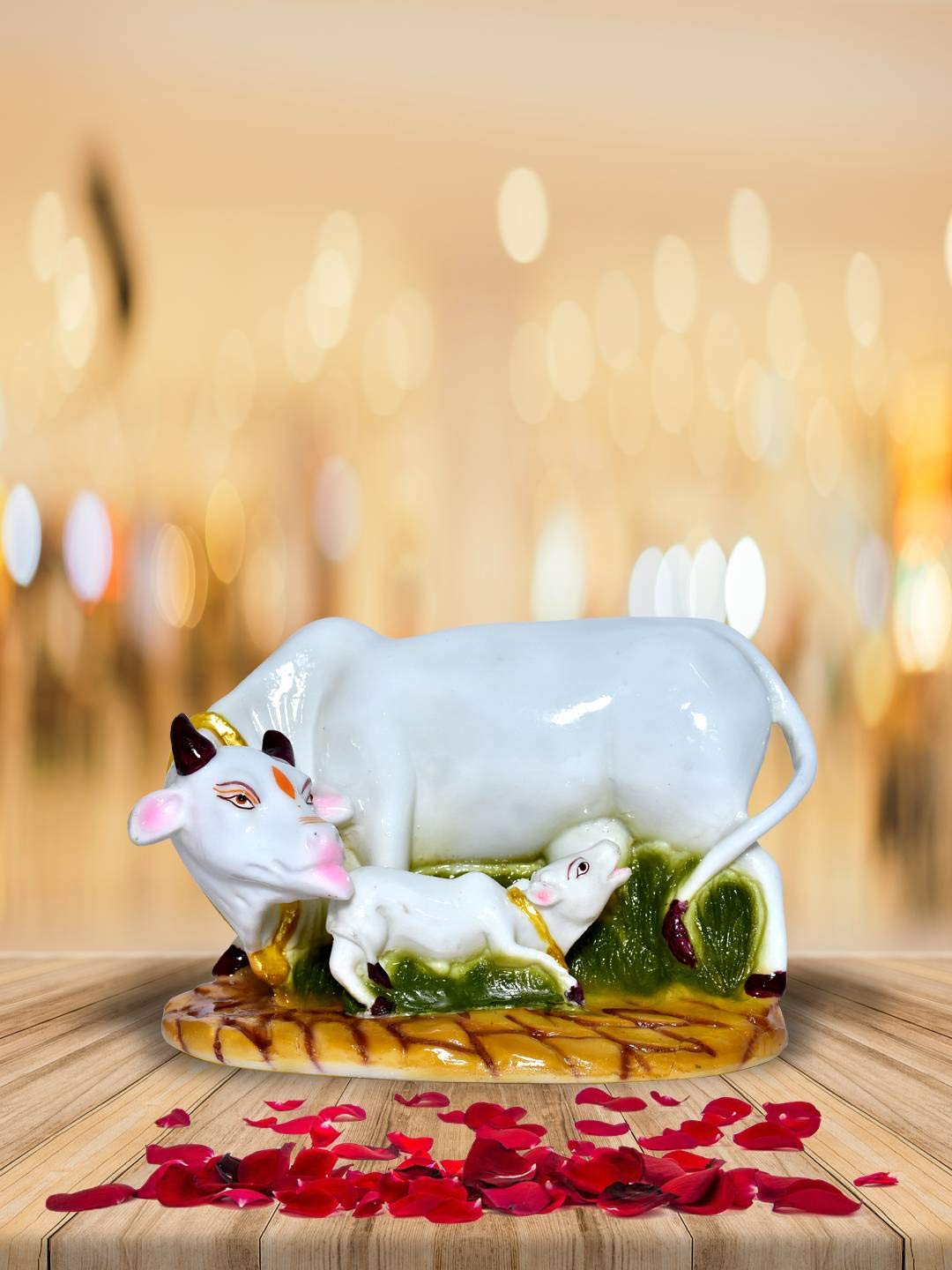 999Store Polyresin Cow and Calf Vastu Nandi Pooja Figurine Statue Home Décor Mandir Temple Gift Indi